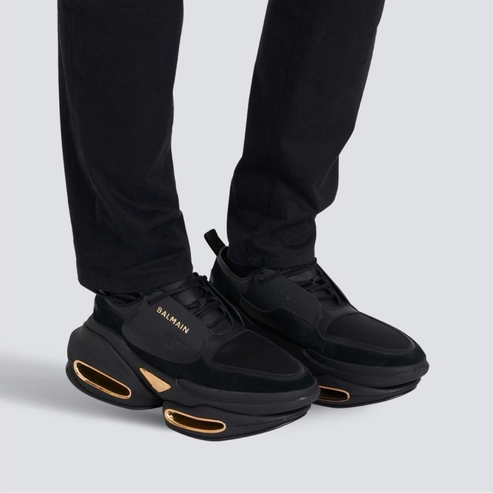 Balmain Black and Gold Chunky Sneakers
